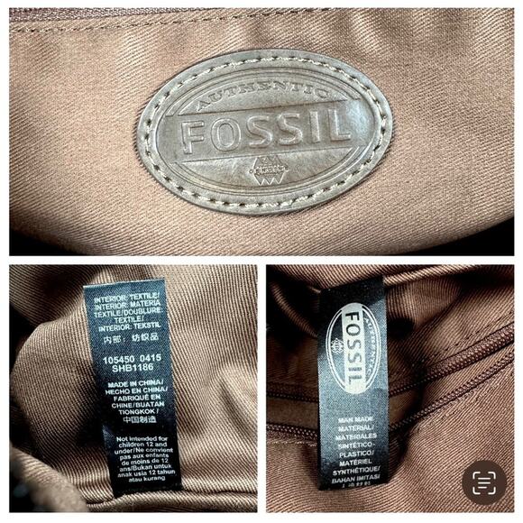 Fossil Mimi signature brown geometric faux leather shopper tote / shoulder bag - Picture 6 of 7